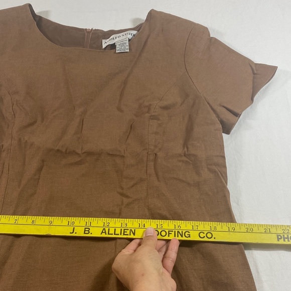 Adolfo Studio Dress Woman’s 14 Linen Blend Maxi Sheath Dress Brown Short Sleeve - Picture 11 of 11